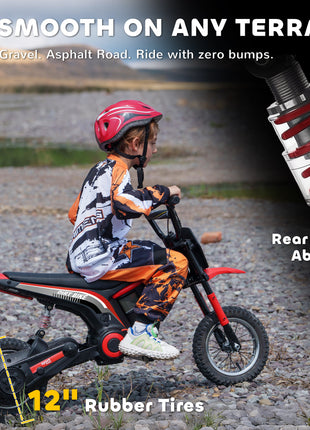 Kids Electric Dirt Bike, 24V 350W, 12-inch, Up to 15 MPH, Red