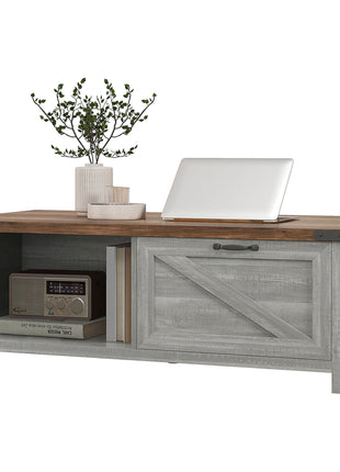 Coffee Table with Storage, Farmhouse Living Room Table with Storage Drawer and Open Shelf, Distressed Gray