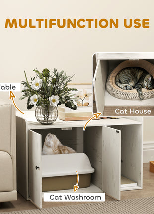 32" Cat Litter Box Enclosure with Scratching Mat, Cat Entrance, Fit Most of Cat and Litter Box, Distressed White