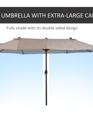 Patio Umbrella 15ft Double-Sided Outdoor Market Extra Large Umbrella with Crank Handle for Deck, Lawn, Backyard and Pool, Tan