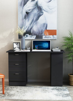 47" Home Office Computer Desk Bookcase Combo, Writing Table Workstation with 3 Drawer and Storage Shelf - Black