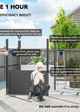 4.6' x 9' Outdoor Storage Shed, Lean to Metal Shed with Foundation Kit, Lockable Doors and Gloves for Patio, Lawn, Dark Gray