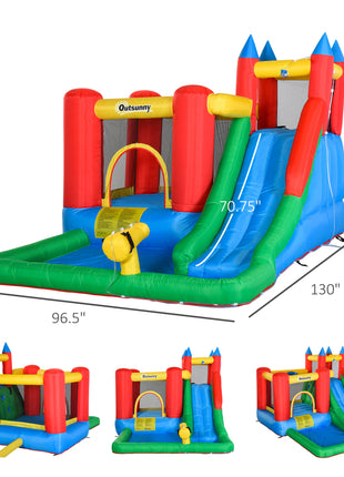 Kids Bounce House Inflatable Slide with Splash Pool, Water Cannon, Climbing Wall, Inflator Included, 6 in1 Bouncy Castle Kids Backyard Activity Outdoor Water Play Toy