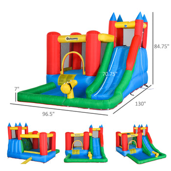 Kids Bounce House Inflatable Slide with Splash Pool, Water Cannon, Climbing Wall, Inflator Included, 6 in1 Bouncy Castle Kids Backyard Activity Outdoor Water Play Toy