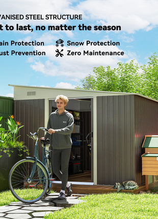11' x 9' Metal Outdoor Storage Shed, Tool House with Double Lockable Doors for Backyard, Patio, Lawn, Garage, Gray