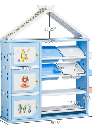 Kids Toy Storage Organizer with 4 Bins, Storage Cabinets, Bookshelf and 4-Layers Toy Collection Shelves, Blue