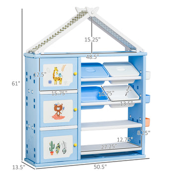 Kids Toy Storage Organizer with 4 Bins, Storage Cabinets, Bookshelf and 4-Layers Toy Collection Shelves, Blue