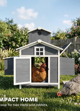 Chicken Coop for 2 Chickens, Wooden Hen House with Nesting Box, Pull-Out Tray, Ventilation Windows
