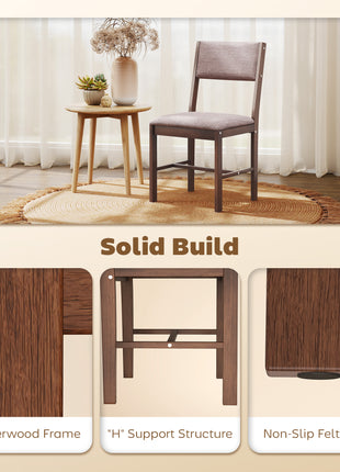 Modern Dining Chairs Set of 4, Linen Fabric Kitchen Chairs with Rubberwood Legs for Dining Room, Living Room, Brown