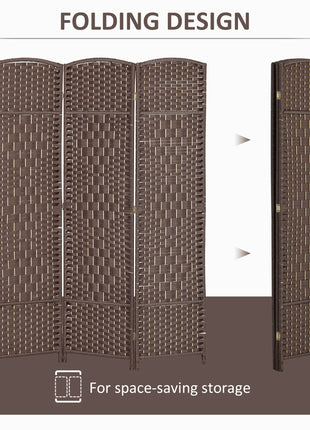 Folding Room Divider Screen 3 Panel 6' Tall Privacy Screen Freestanding Wood Partition for Home Office, Brown