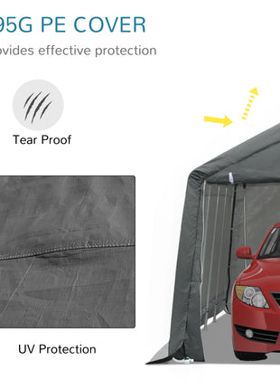 12' x 20' Carport Portable Garage, Heavy Duty Storage Tent, Patio Storage Shelter w/ Anti-UV PE Cover and Double Zipper Doors, for Motorcycle Bike Garden Tools, Gray