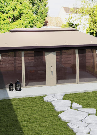 10' x 20' Patio Gazebo, Outdoor Gazebo Canopy Shelter with Netting, Vented Roof for Garden, Beige