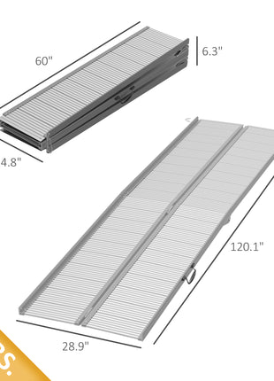 10 ft Foldable Heavy-Duty Wheelchair Ramp, for Home Steps Doorways, Handicap, Silver