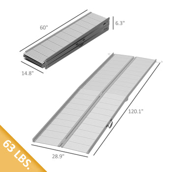 10 ft Foldable Heavy-Duty Wheelchair Ramp, for Home Steps Doorways, Handicap, Silver