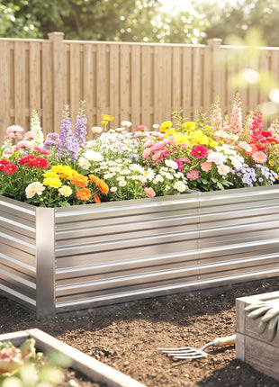 Galvanized Raised Garden Bed, Steel Outdoor Planters with Reinforced Rods, 71" x 36" x 23", Silver