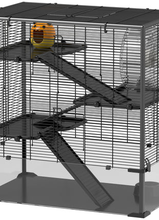 4 Tier Hamster Cage with Deep Tempered Glass Bottom, Running Wheel, Hut, Water Bottle, Food Dish, 31" x 19" x 31.5"
