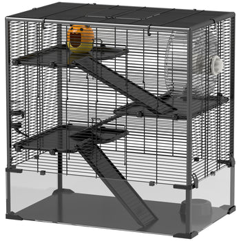 4 Tier Hamster Cage with Deep Tempered Glass Bottom, Running Wheel, Hut, Water Bottle, Food Dish, 31" x 19" x 31.5"
