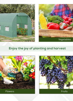 15' x 7' x 7' Walk-in Tunnel Hoop Greenhouse, Green House for Outside with PE Cover, Steel Frame, Roll-Up Zipper Door & Windows for Flowers, Vegetables, Tropical Plants, Green