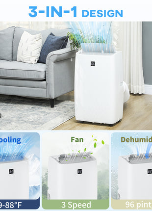 12000 BTU Portable Air Conditioner, AC Unit with Cool, Dehumidifier, Fan, 550 Sq. ft, 24H Timer On Off, Window Kit