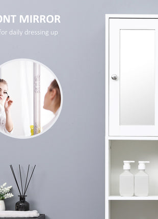 Tall Bathroom Storage Cabinet with Mirror, Wooden Freestanding Tower Cabinet with Adjustable Shelves for Bathroom or Living Room, White