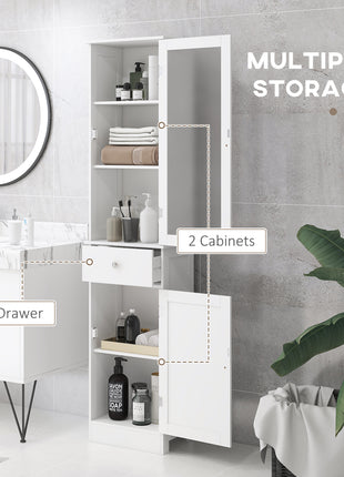 Slim Bathroom Storage Cabinet, Tall Bathroom Cabinet, Narrow Linen Tower with Acrylic Door, Drawer and Shelves, White
