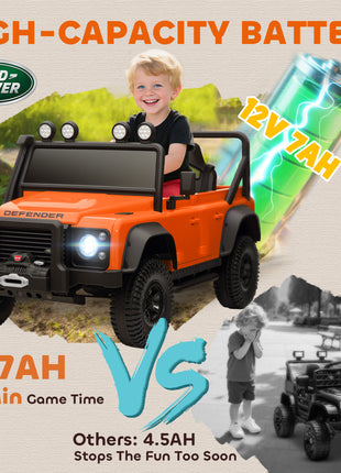 Land Rover Licensed Electric Car for Kids with Remote Control, Dual Motors, Spring Suspension, LED Lights, Orange