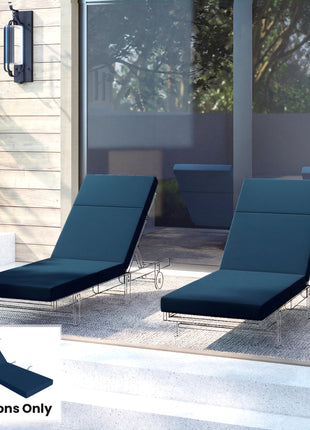 Chaise Lounge Cushion, 4" Thick Outdoor Lounge Chair Cushions with Ties for Patio, 26" x 80", Navy Blue