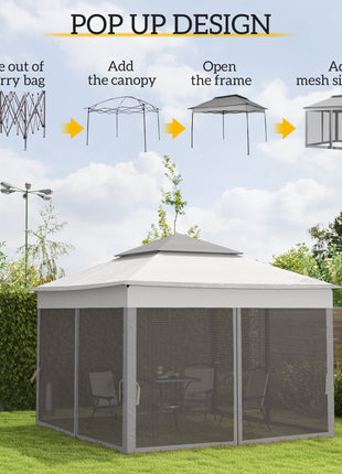 11x11 Canopy Gazebo, Portable Outdoor Patio Shelter with Zipper Mesh Privacy Netting, Carry Bag Included, for Family Use, Light Gray