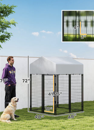 Outdoor Dog Kennel with Roof, 4' x 4' x 6' Heavy Duty Welded Wire Dog Playpen Enclosure with Escape-proof Lock