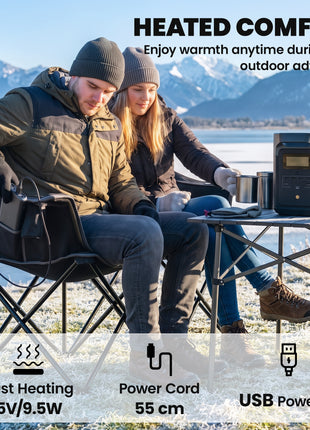 Heated Double Camping Chair, Oversized Folding Padded Camp Loveseat Couch with 3 Heat Levels and 4 Heating Zones