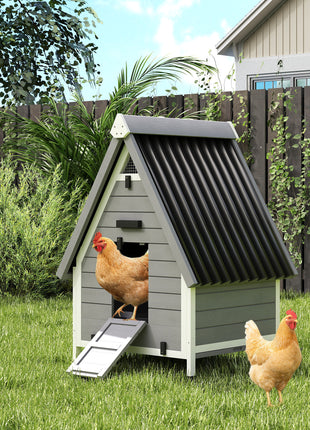 Chicken Coop for 2 Chickens, Outdoor Wooden Chicken House with Removable Nesting Box & Roosting Bar, Tray, Ramp
