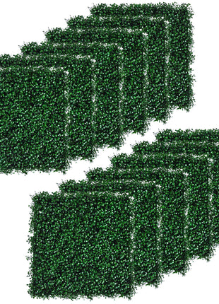 12 PCS Artificial Boxwood Panels Topiary Wall Greenery Backdrop, Privacy Hedge Screen 4 Layer Roll, Dark Green