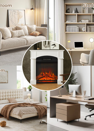 Modern Fireplace Mantel, Freestanding Fireplace Surround for Electric Fireplaces, 43.3" W x 39.8" H, White
