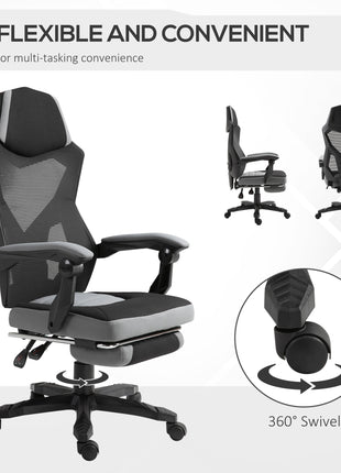 Home Office Chair Adjustable Height Recliner with Retractable Footrest, Mesh Back - Gray