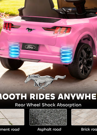 12V Kids Ride On Car, Licensed Ford Mustang Mach-E Electric Car with Remote Control, LED Light, Music, Pink
