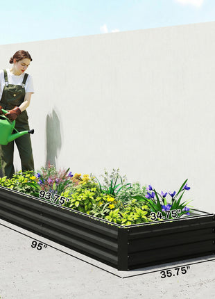 95" x 36" x 12" Galvanized Raised Garden Bed, Easy DIY and Cleaning for Growing Flowers, Herbs, Succulents, Black