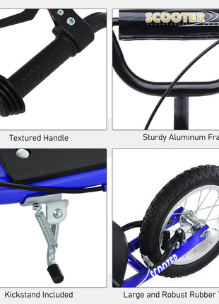 Youth Scooter Kick Scooter for Kids 5+ with Adjustable Handlebar 16" Front and 12" Rear Dual Brakes Inflatable Wheels, Blue