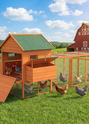 137" Wooden Chicken Coop for 4-6 Chickens, Backyard, Orange