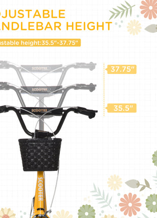 Youth Scooter, Kick Scooter with Adjustable Handlebars, Double Brakes, 16" Inflatable Rubber Tires, Basket, Orange
