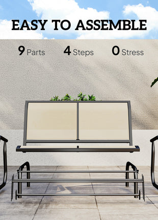 2-Person Outdoor Glider Bench, Patio Double Swing Rocking Chair Loveseat w/Powder Coated Steel Frame for Backyard Garden Porch, Beige