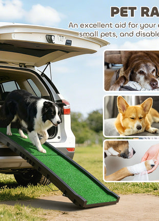 Folding Dog Ramp for Car, 61 Inches Portable Pet Ramp with Non Slip Grass Surface, Raised Side Rails