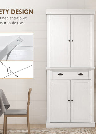 72.5" Kitchen Cabinet, Pantry Storage Cabinet with Doors and Shelves, Freestanding Food Pantry Cabinet, White Wood Grain