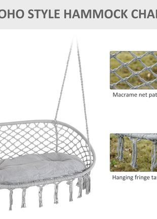 2-Person Hammock Chair Macrame Swing with Soft Cushion, Hanging Cotton Rope Chair for Indoor Outdoor Home Patio Backyard, Light Gray