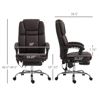 6 Point Vibration Massage Office Chair, PU Leather Reclining Computer Chair with Adjustable Height, Brwon