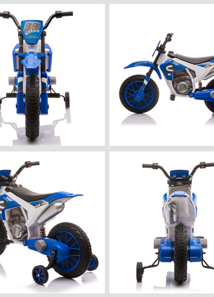 12V Kids Motorcycle w/ Treaded Tires, 5mph Top Speed Electric Bike for Kids, Ride On Motorcycle w/ Training Wheels, Battery Charger, Spring Suspension, Blue