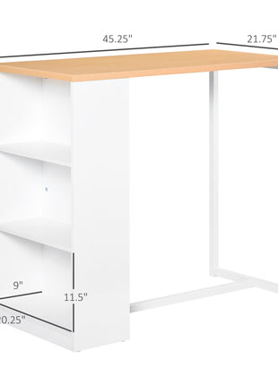 Modern Bar Table Counter Height Dining Table with 3 Storage Shelves for Kitchen, Dining Room, Living Room, White