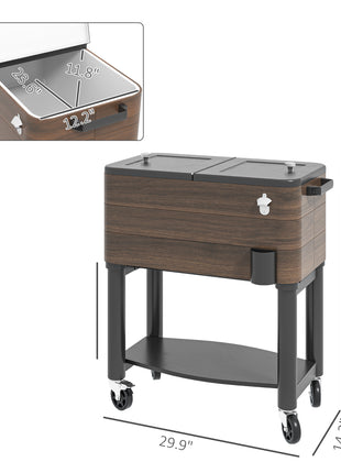 60 Quart Outdoor Cooler Cart, Rolling Ice Chest with Bottom Shelf and Bottle Opener for Backyard, Deck, Poolside Party