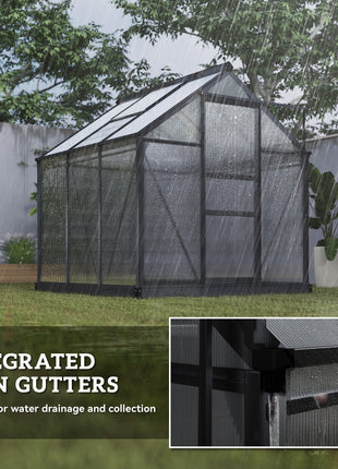 Polycarbonate Greenhouse, Heavy Duty Outdoor Aluminum Walk-in Green House Kit Vent Door, 6.2'x6.2'x6.6' Gray
