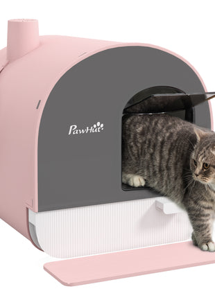 Cat Litter Box with Lid with Scoop and Filter, Pink