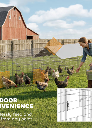 Metal Chicken Coop, Large Chicken Run with Water-Resistant & Anti-UV Cover for 7-9 Hens, Outdoor Hen House with 10 Doors